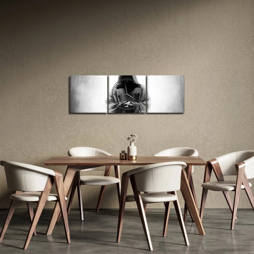 Obraz - Mních v kláštore (s hodinami) (90x30 cm)