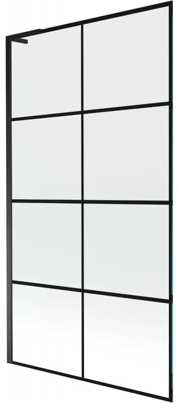 Mexen Next L, 1-krídlová vaňová zástena 100 x 150 cm, 6mm číre sklo-čierny vzor, čierny profil, 895-100-000-03-77-70