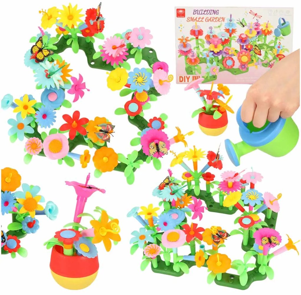 KIK Kreatívne bloky – Kvetinová záhrada 175 dielov, stavebnica pre deti 3+ (váza, kanva)