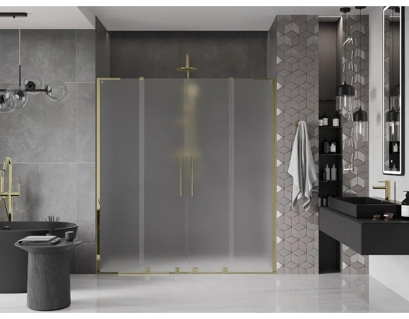 Mexen Velar L Duo, posuvné sprchové dvere do otvoru 170 cm, 8mm sklo námraza, zlatá lesklá, 871-170-003-32-50