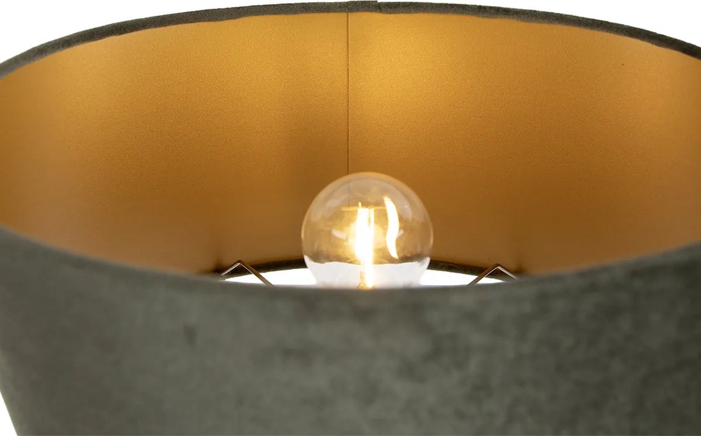 Stolná lampa béžová so zeleným oválnym tienidlom a zlatým interiérom 35 cm - Thijmen