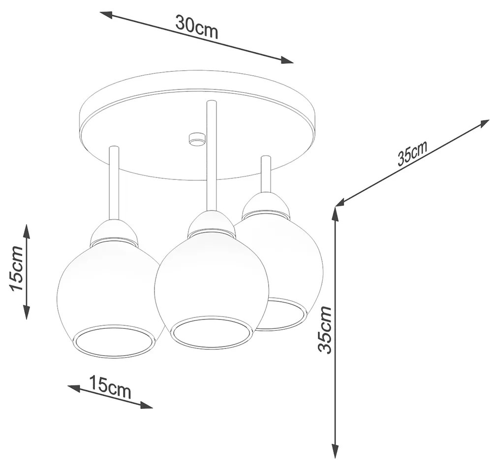 Stropné svietidlo Alino, 3x grafitové sklenené tienidlo