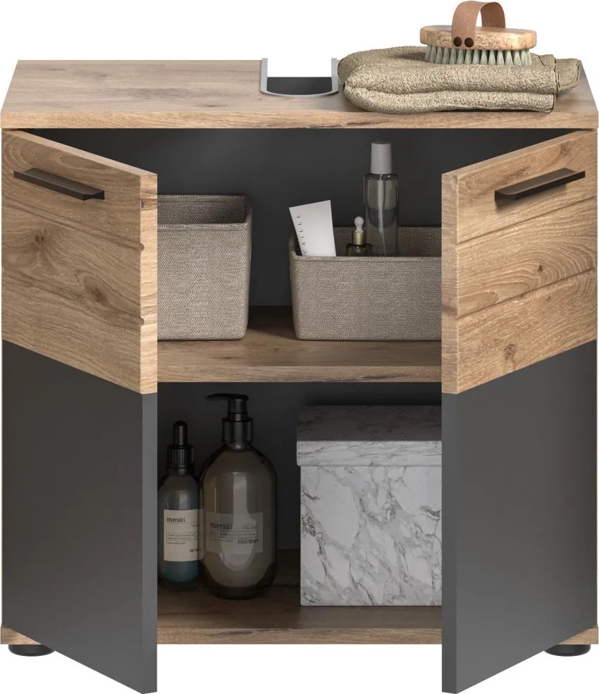 Kúpeľňová skrinka pod umývadlo Mason, dub/šedá