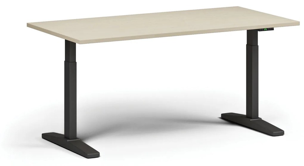 Výškovo nastaviteľný stôl, elektrický, 675-1325 mm, doska 1600x800 mm, čierna podnož, buk