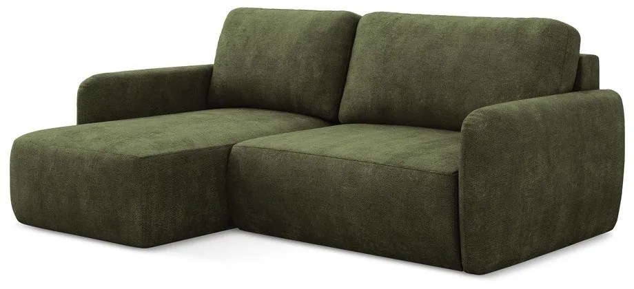 Zelená ženilková rozkladacia/s úložným priestorom rohová pohovka (ľavý roh/s leňoškou) Lilo – Makamii