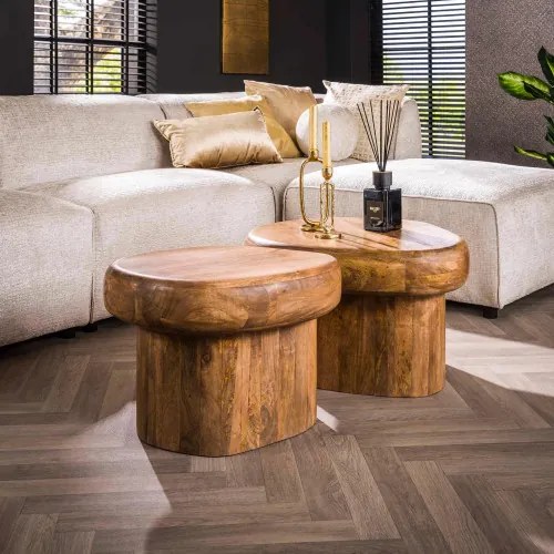 Konferenčný stôl 27-34 Sleek Ø68cm 2-set Drevo Mango - Komfort-nábytok