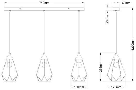 Globo 15745-3H - Luster na lanku ZACHARY 3xE27/60W/230V