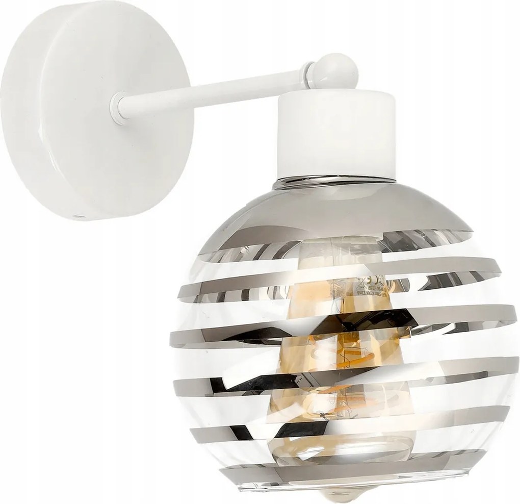 BERGE Sklenená LED nástenná lampa biela 1xE27 - gulička horizontálne pruhy