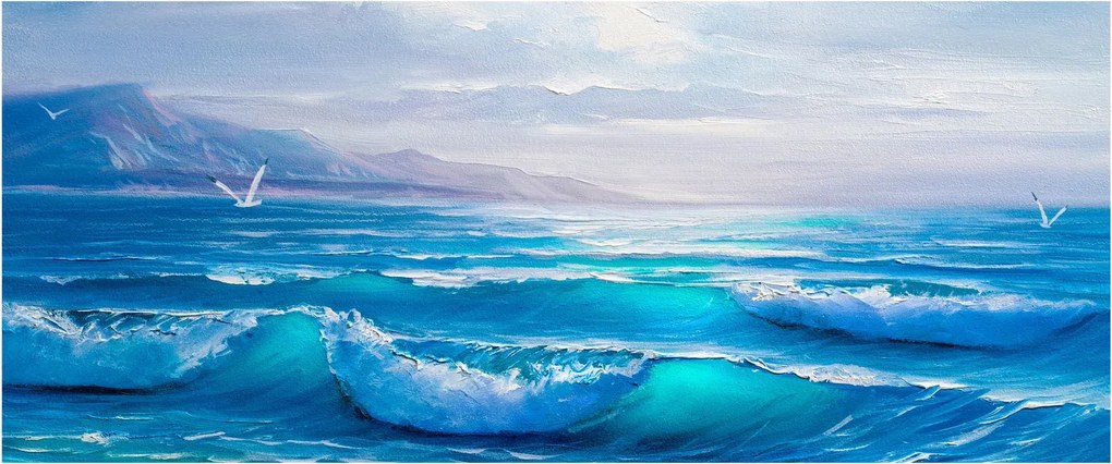 Obraz - Olejomaľba mora s čajkami (120x50 cm)