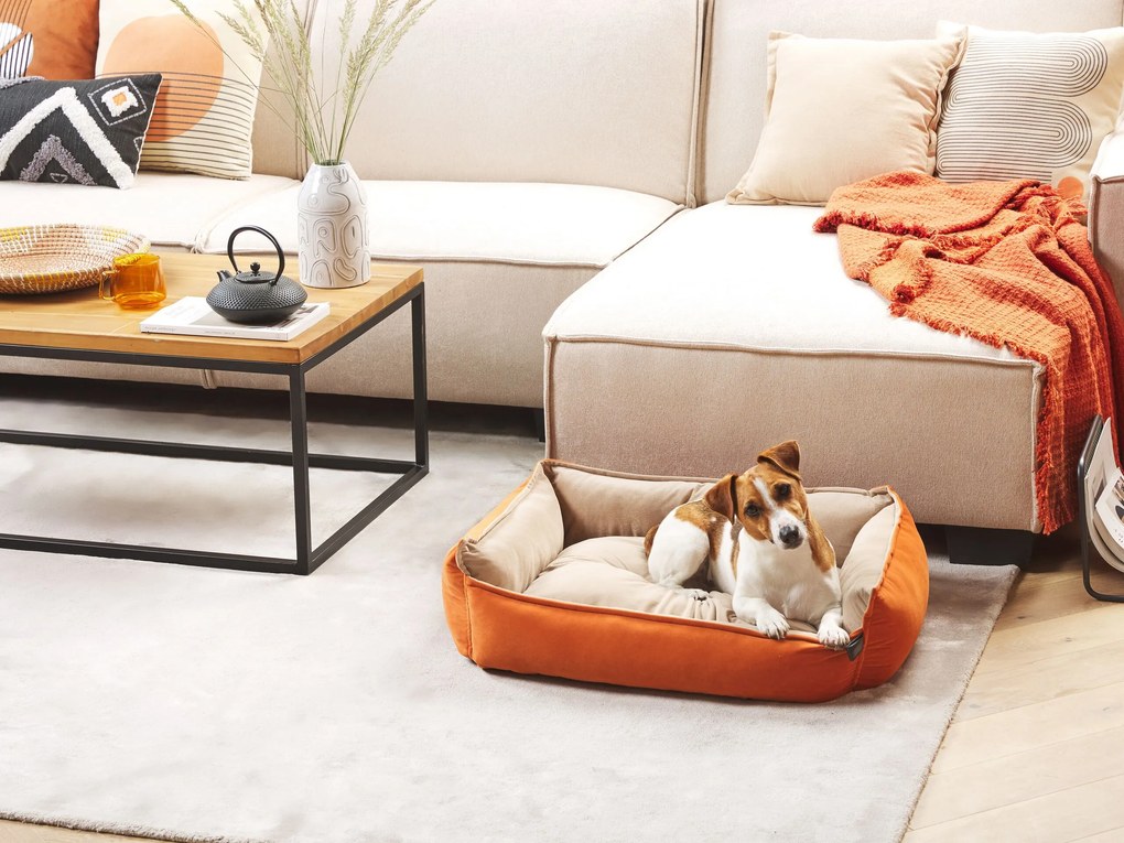 Obojstranná posteľ pre psa 70 x 60 cm oranžová/béžová IZMIR Beliani