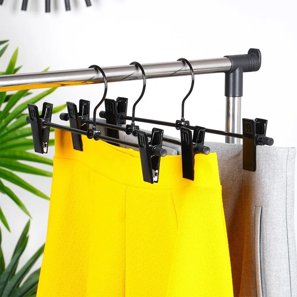 VILDE Kovové čierne vešiaky s klipom na nohavice a sukne, sada 3ks