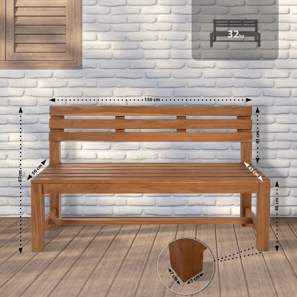 Drevená lavica Augusta 150 cm - teak