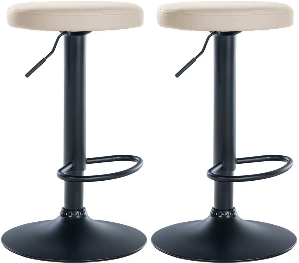 2x Barová stolička Ponte - koženka, čierny rám - Krémová