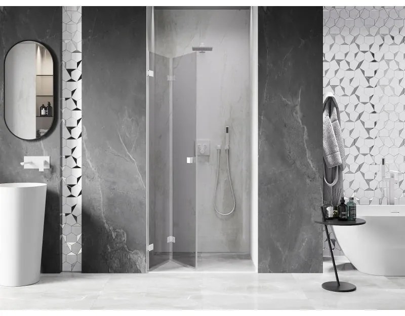 Mexen, Mexen Lunar-F skladacie ľavé sprchové dvere 65 cm, transparentné, biele - 836-065-000-20-00-L