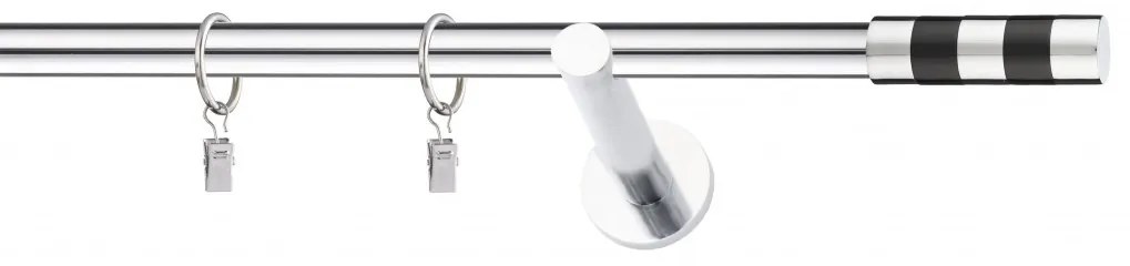 Dekorstudio Chrómová jednoradová garniža čierny VALEC 19mm Dĺžka: 120cm, Typ uchytenia: Držiak modern, Typ príslušenstva: Krúžky tiché so štipcami
