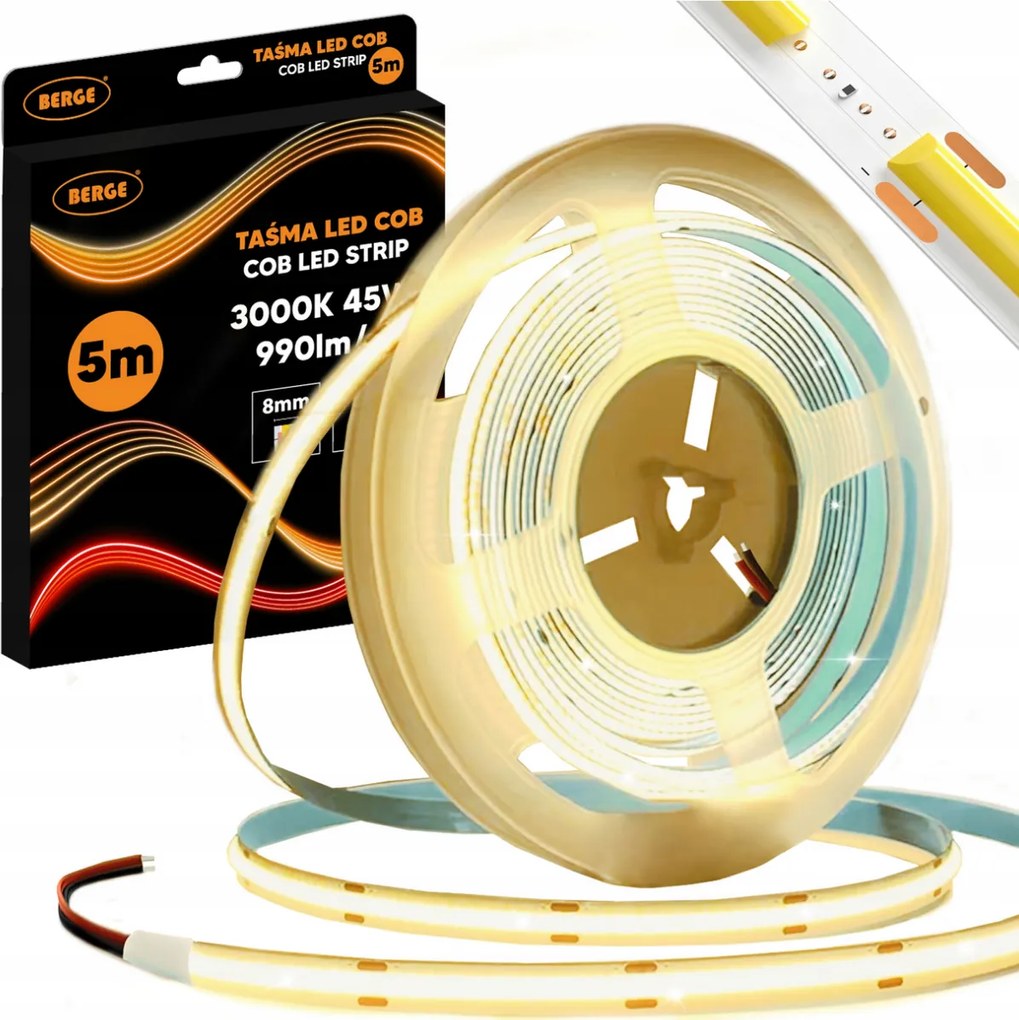 BERGE LED pásik COB Neon 12V - 480D - 9W/m - IP20 - 5m - 990lm - teplá farba