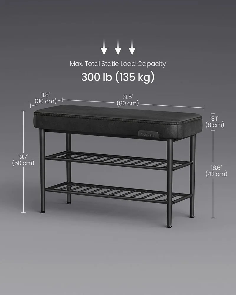 EKHO Lavička s policami na topánky, čalúnené sedadlo, botník, čierna farba