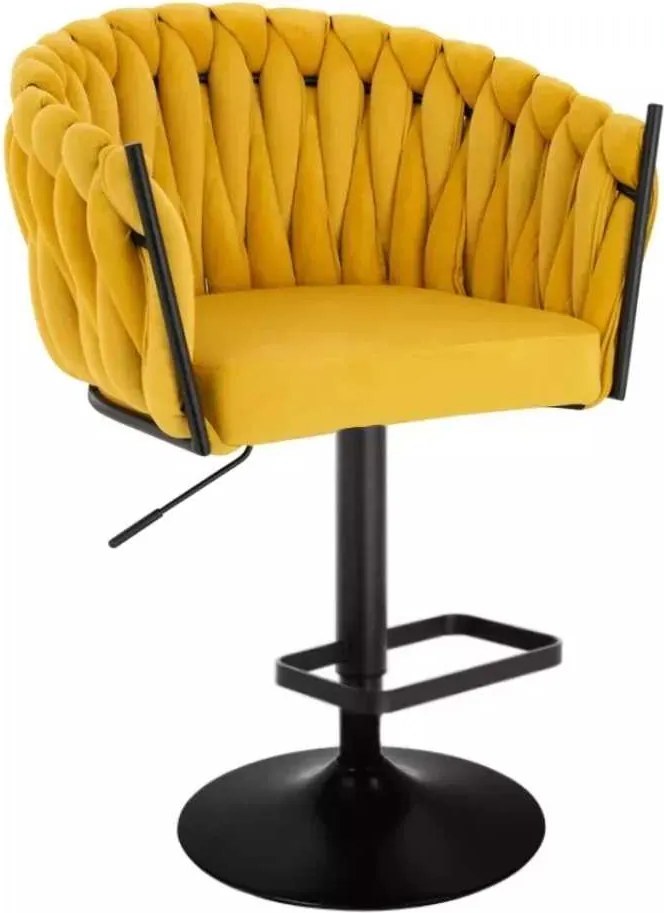 LuxuryForm DESIGN Barová stolička NORDEN VELUR na čiernom tanieri - žltá