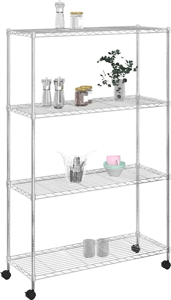 Multidom Regál so 4 policami na kolieskach 90x35x142 cm chrómový 200 kg