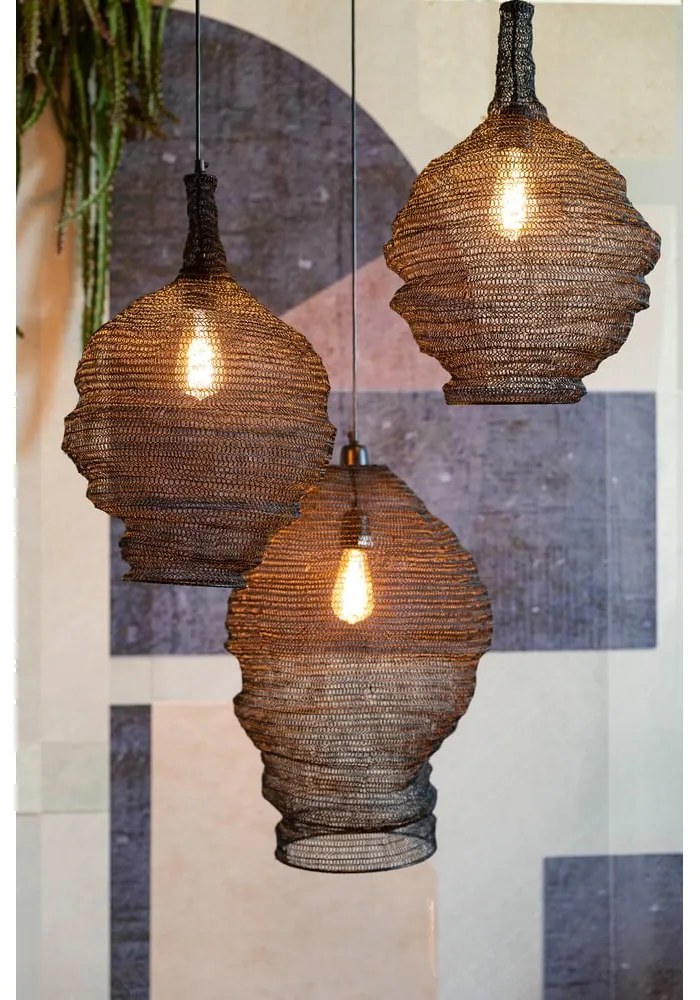 Čierne závesné svietidlo White Label Lena, ø 48 cm