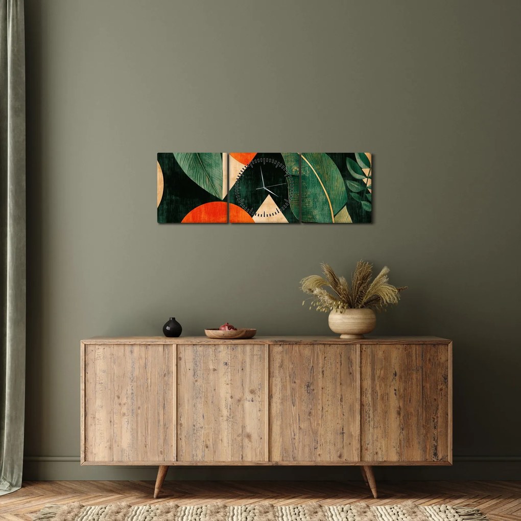 Obraz - Geometrické prírodné motívy II. (s hodinami) (90x30 cm)