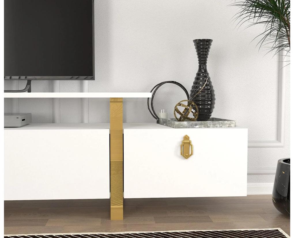 TV stolík/skrinka Aramos (biela + zlatá). Vlastná spoľahlivá doprava až k Vám domov. 1089040