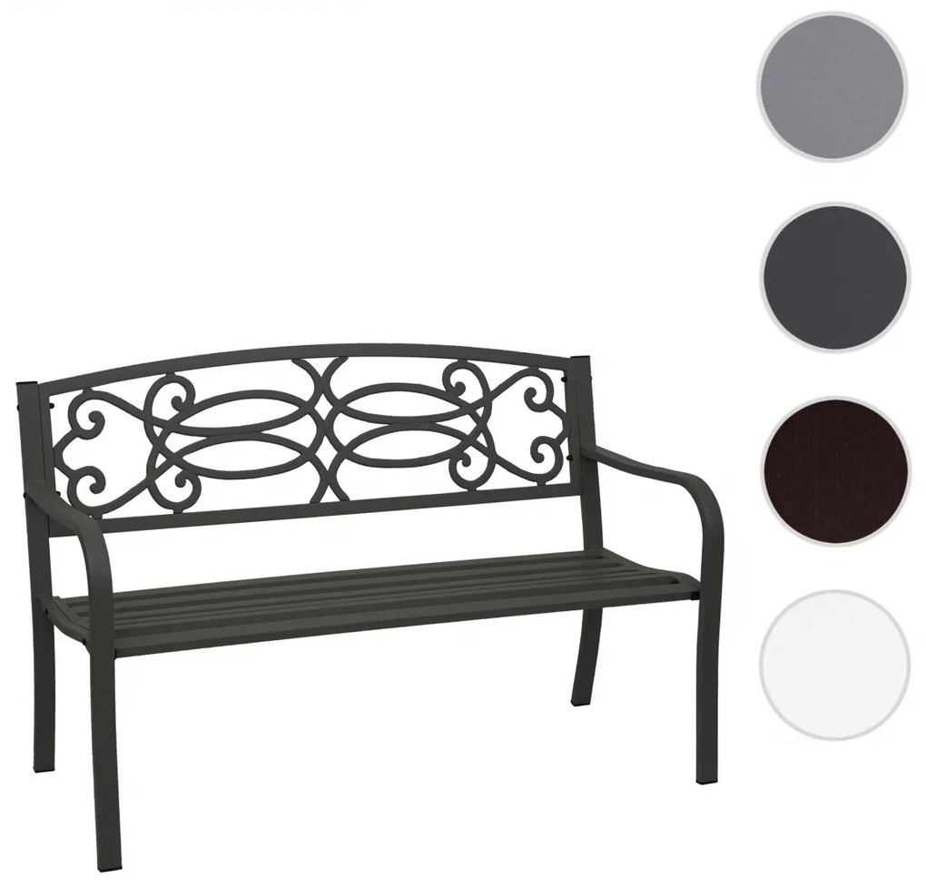 Záhradná lavička HWC-F44, 2-miestna oceľ s práškovým nástrekom - sivá