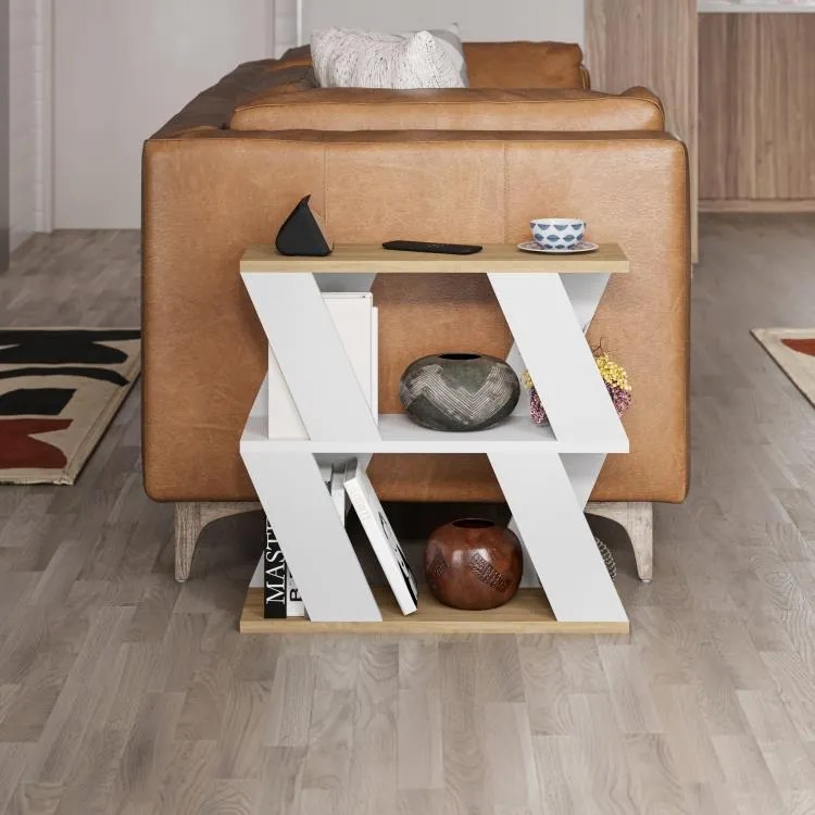 Odkladací stolík Houseland Lazena biely/dub safírový