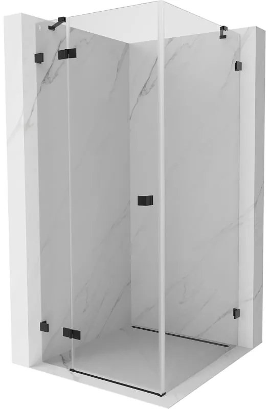 Mexen Lunar, výklopný sprchový kút ľavý 80 x 80 cm, 8mm číre sklo, čierny profil, 834-080-080-70-00-L
