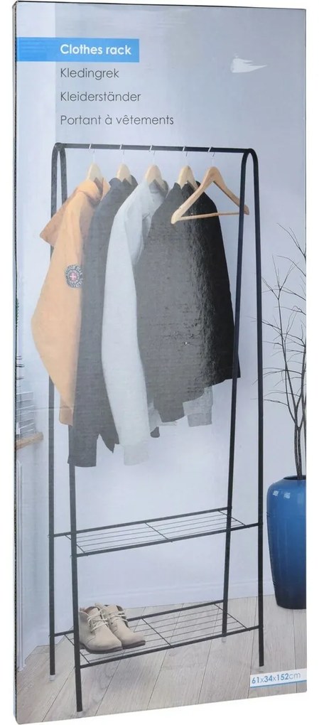 Kovový stojan na oblečenie Giovanni, 2 police, 61 x 152 x 34 cm