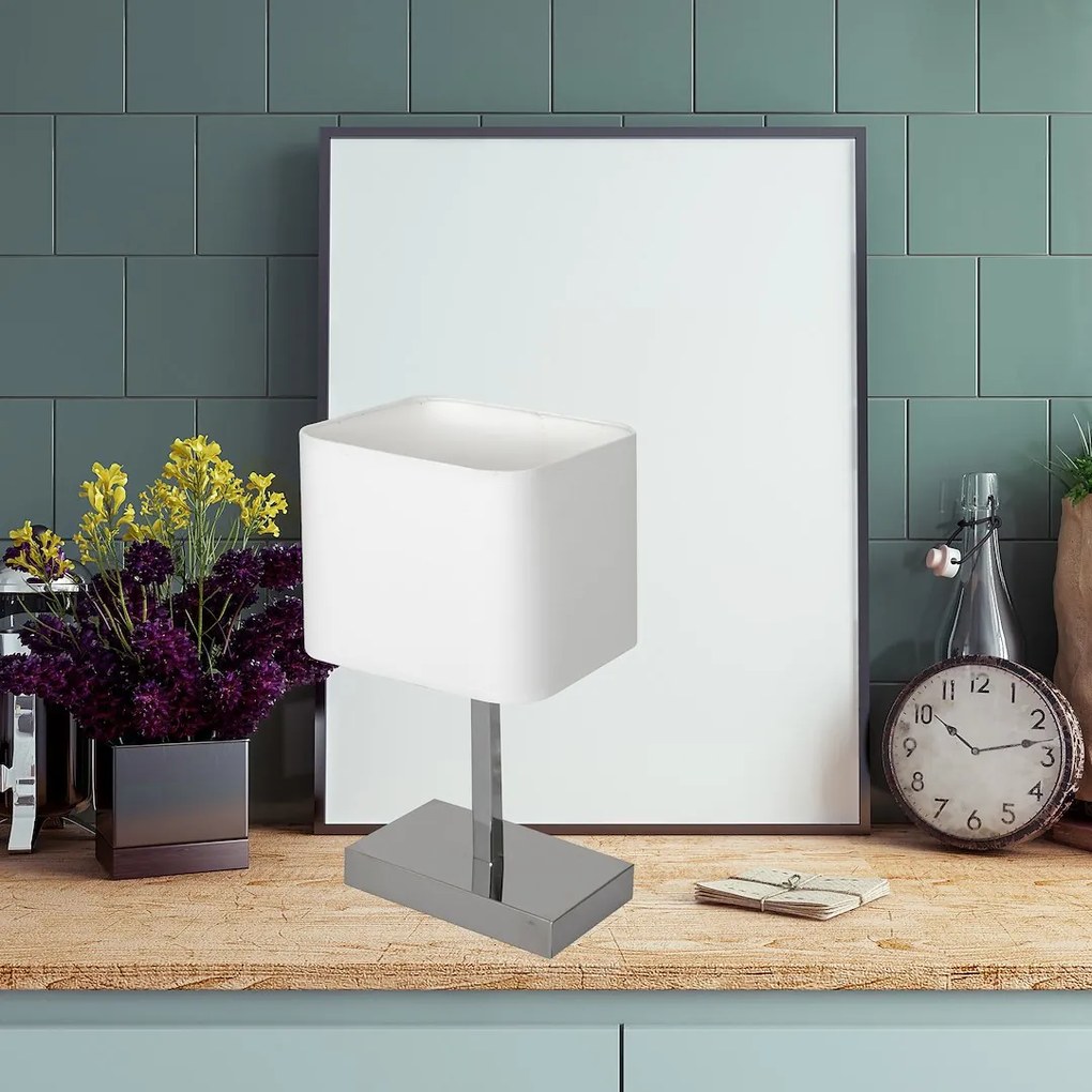 Stolná lampa Napoli, 1x biele textilné tienidlo, ch