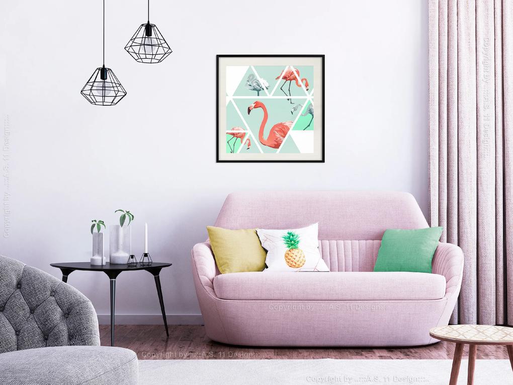Artgeist Plagát - Geometric Flamingos - Square [Poster] Veľkosť: 20x20, Verzia: Zlatý rám