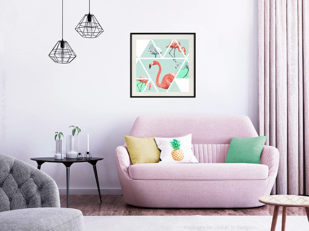 Artgeist Plagát - Geometric Flamingos - Square [Poster] Veľkosť: 30x30, Verzia: Zlatý rám