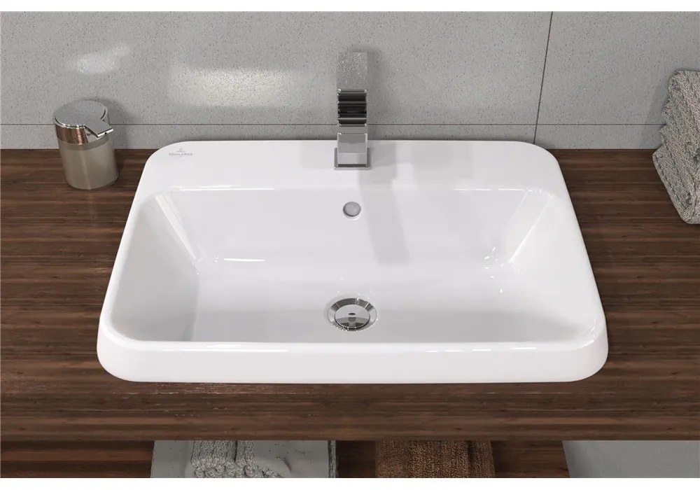 VILLEROY & BOCH Architectura obdĺžnikové zápustné umývadlo s otvorom, s prepadom, 600 x 450 mm, biela alpská, s povrchom CeramicPlus, 5A6760R1