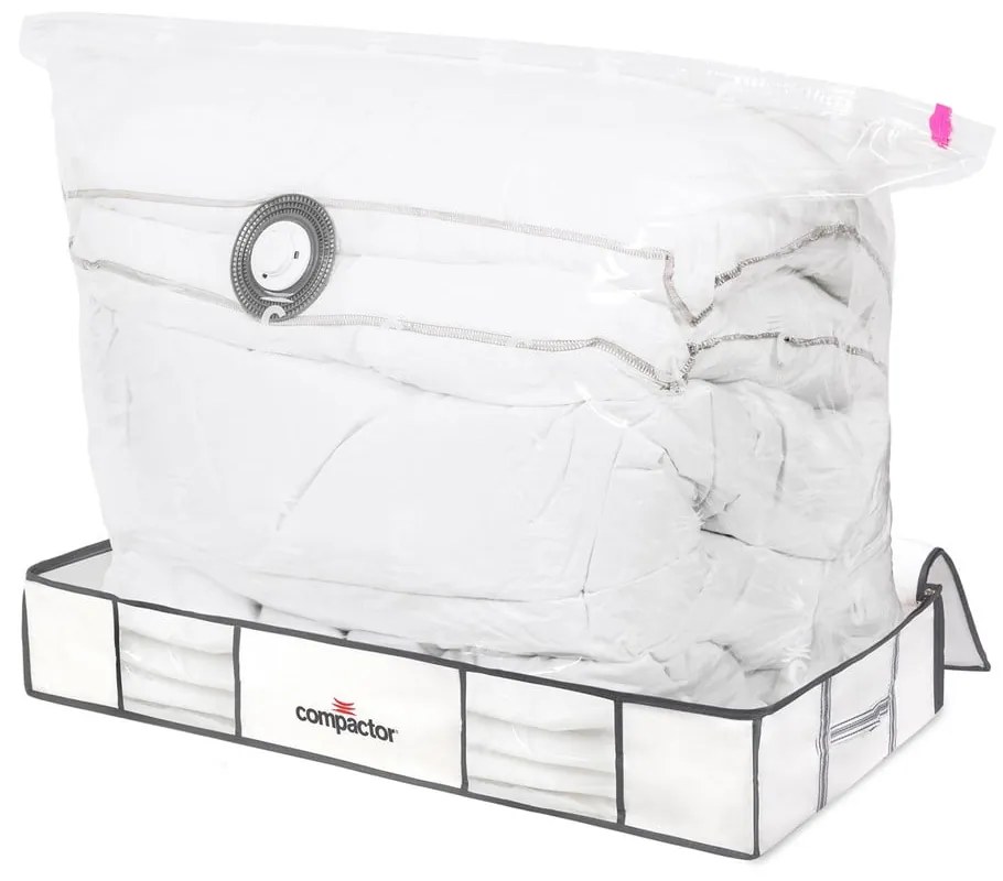 Súprava 2 bielych úložných boxov pod posteľ s vakuovým obalom Compactor XLarge Underbed Life, 105 x 15,5 cm