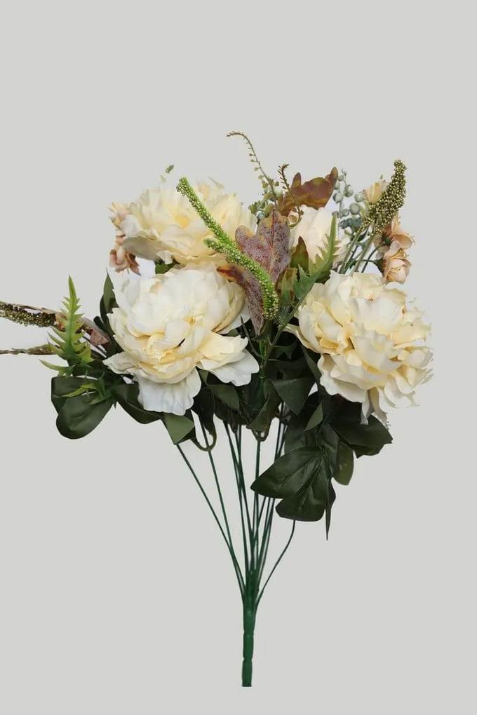 Krémová umelá kytica s ružami 55cm