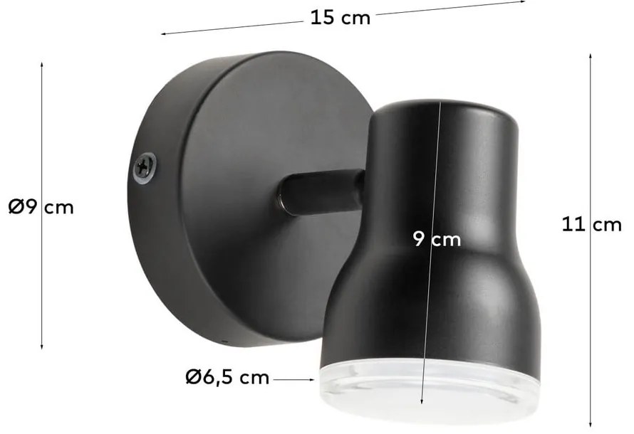 Čierne nástenné svietidlo ø 6,5 cm Tehila - Kave Home