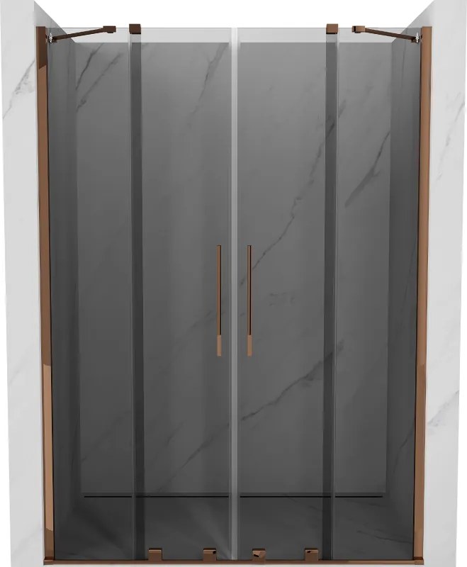 Mexen Velar Duo, posuvné sprchové dvere do otvoru 160 cm, 8mm šedé sklo, ružové zlato, 871-160-000-42-60