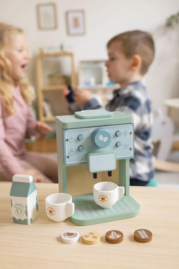 Drevený detský kávovar ECOTOYS – sada baristu 8 dielov