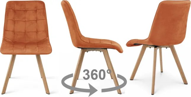 Jedálenská stolička CIEZA 360 zamatová, medená / hnedé nohy