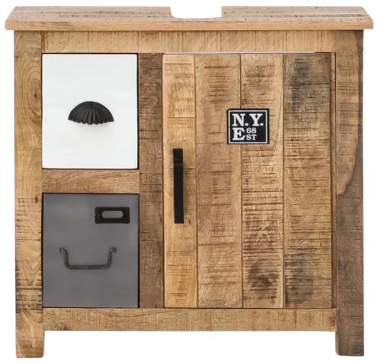furniture-nabytek.cz - Masivní umyvadlová skříňka Pune z mangového dřeva, lakovaná, vícebarevná – 68×30×63 cm