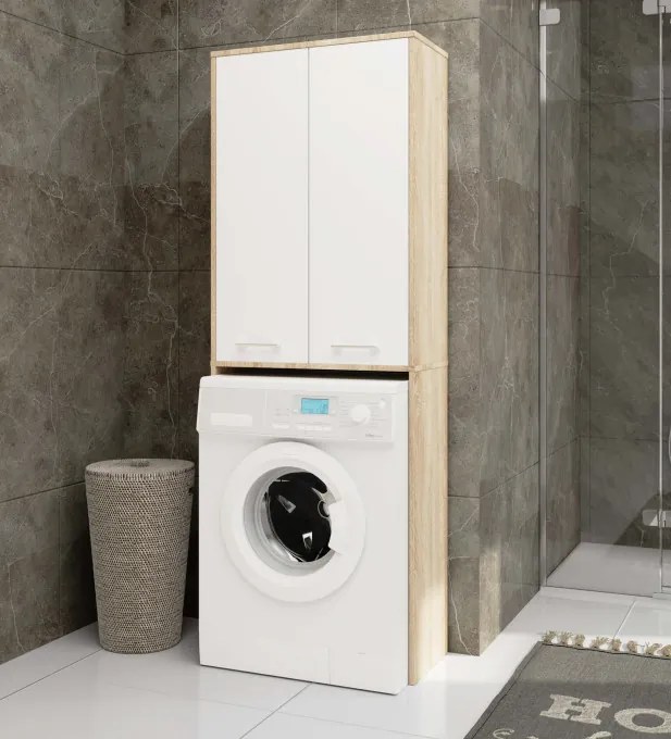 Kúpeľňová skrinka nad práčku FIN 2D dub sonoma / biela