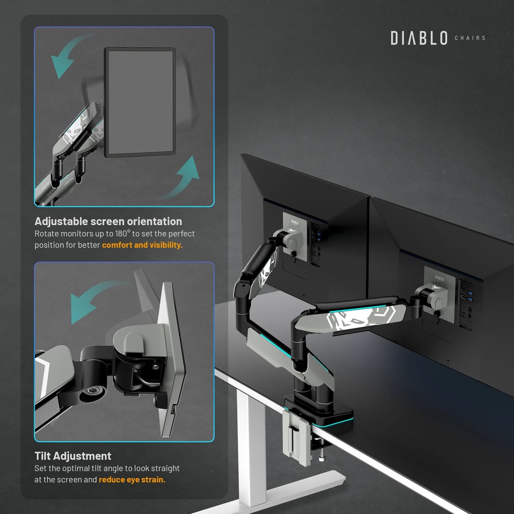 Držiak na dva monitory 35" RGB, sivo-čierny: Diablo X-Arm Dual
