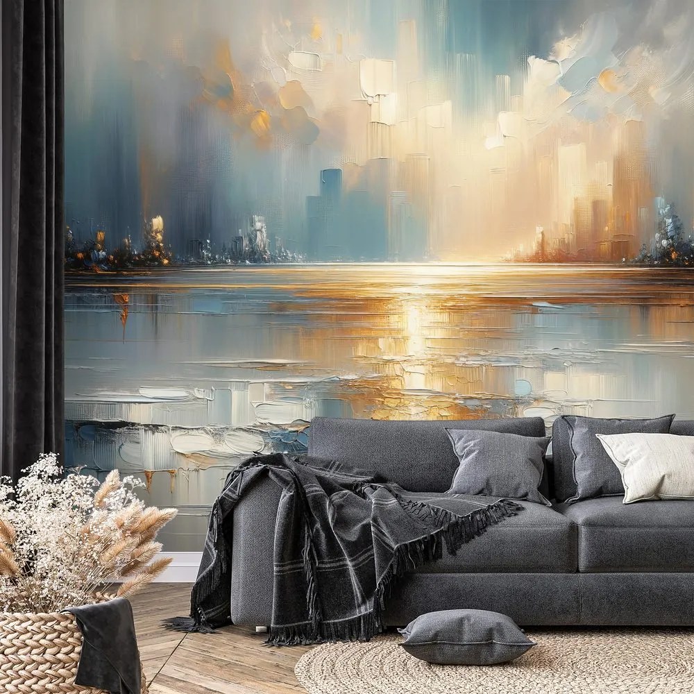 Tapeta abstraktná mestská krajina v teplých tónoch