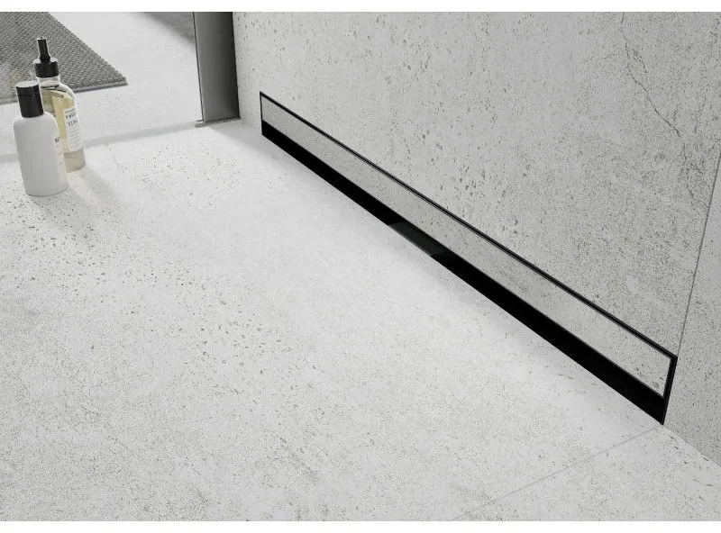 Mexen Flat nerezový sprchový žľab na stenu 60 cm vzor WALL, čierny, 1730060