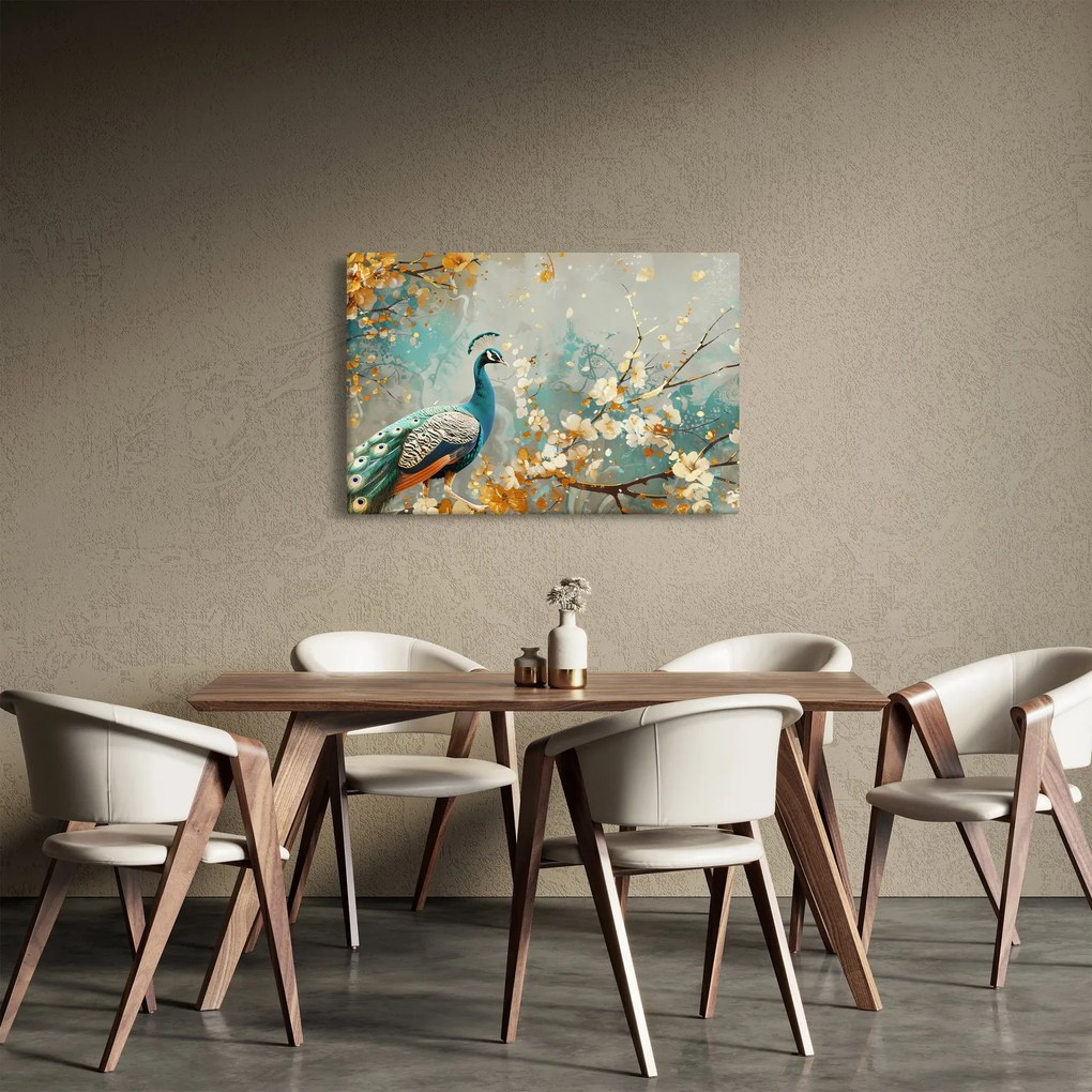Obraz - Páv so zlatým dekorom (90x60 cm)