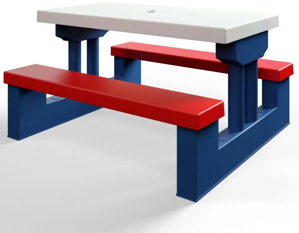 Detská sedacia zostava so slnečníkom JASMIN, 67x78,5x42,5cm, modrá/biela/červená Spielwerk