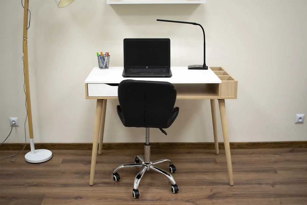 Set do pracovne ZARIMO stôl 80x40 cm, čierna + kreslo AVOLA z eko kože, čierne