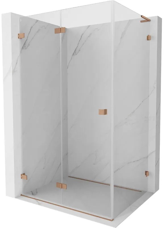 Mexen Lunar-F L, 1-krídlový sprchový kút so skladacími dverami, ľavý, 95 x 80 cm, 8mm číre sklo, medený profil, 836L-095-080-65-00-L