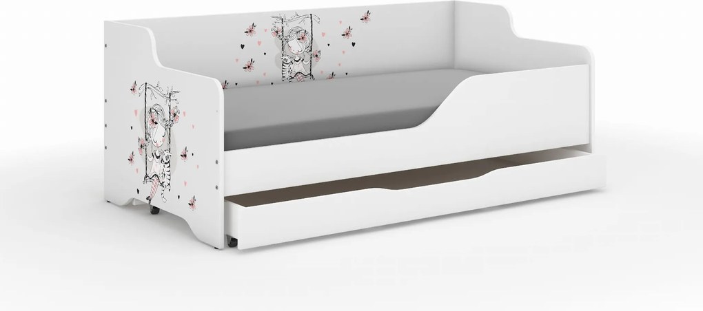 Wooden Toys Detská posteľ LILU 160x80 DIEVČATKO NA HOJDAČKE – komplet